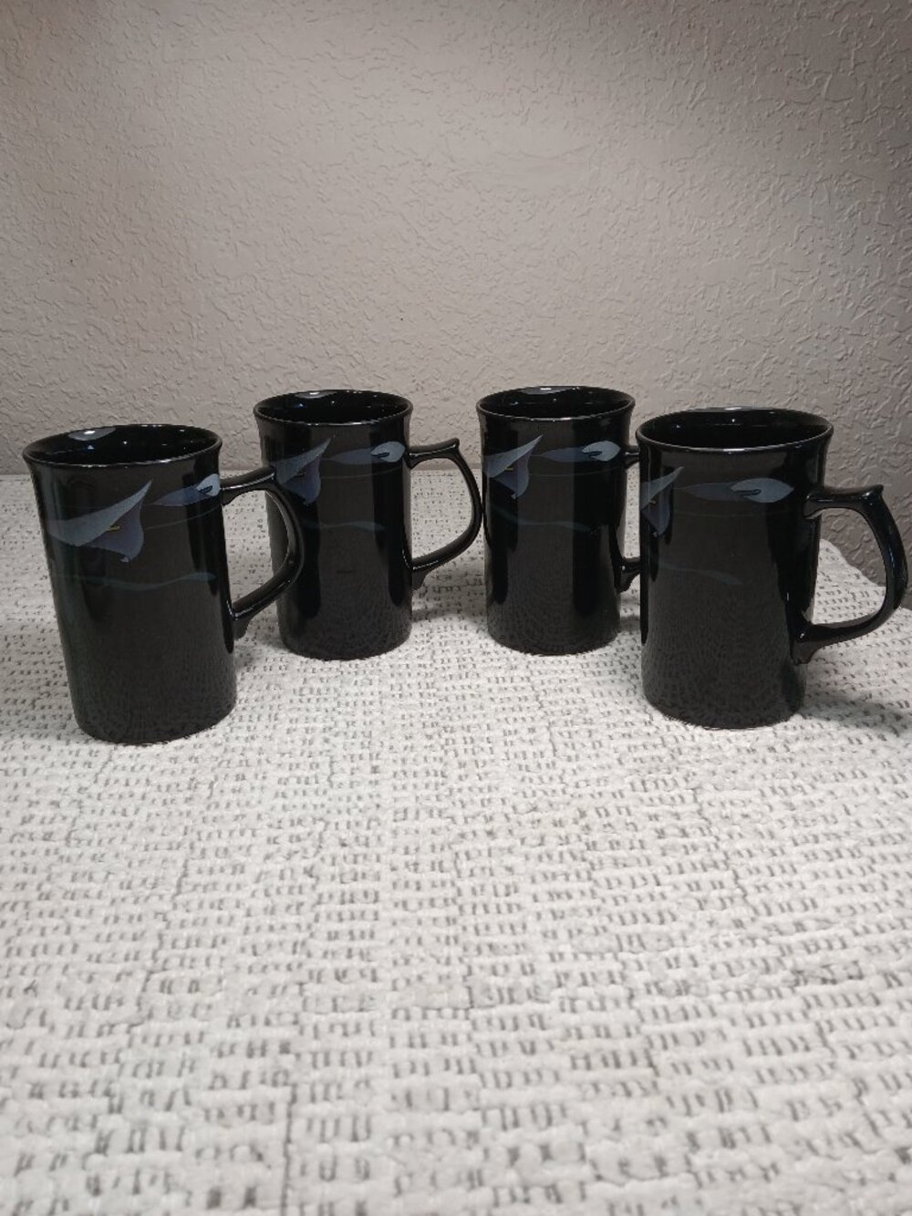 Mikasa Galleria Opus Black FK701 Calla Lily vintage lot set of 4 cappuccino mugs